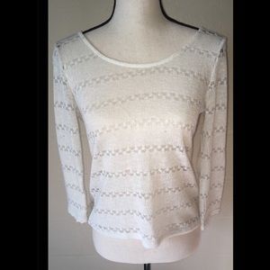 Long sleeve, white, cross back, sheer sparkly top